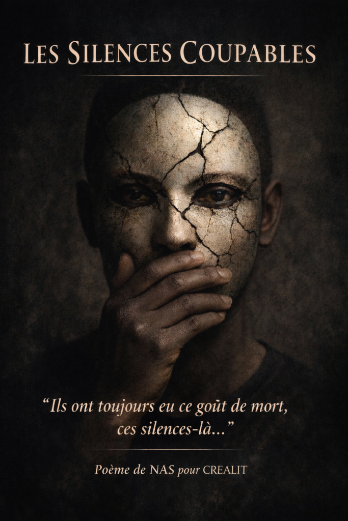 Illustration d’une femme afro en silence, symbolisant les violences cachées, la peur et la nécessité de briser le silence.